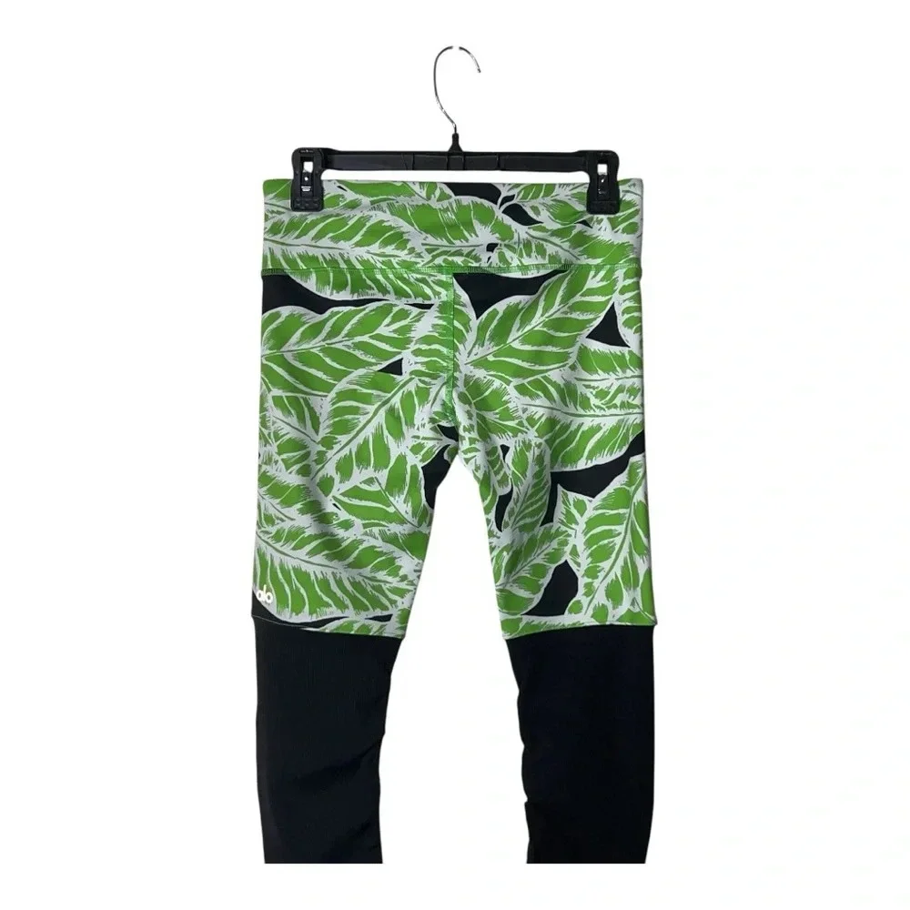 2030. ALO YOGA GODDESS LEGGINGS PRINT PALM SPRING GLOWSTICK BLACK SIZE SMALL NWT